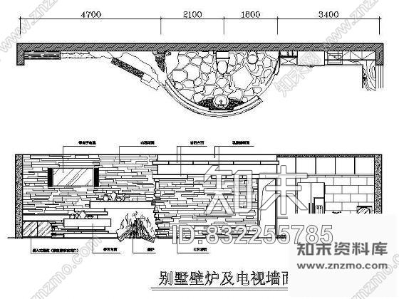 图块/节点别墅壁炉及电视墙立面施工图下载【ID:832255785】
