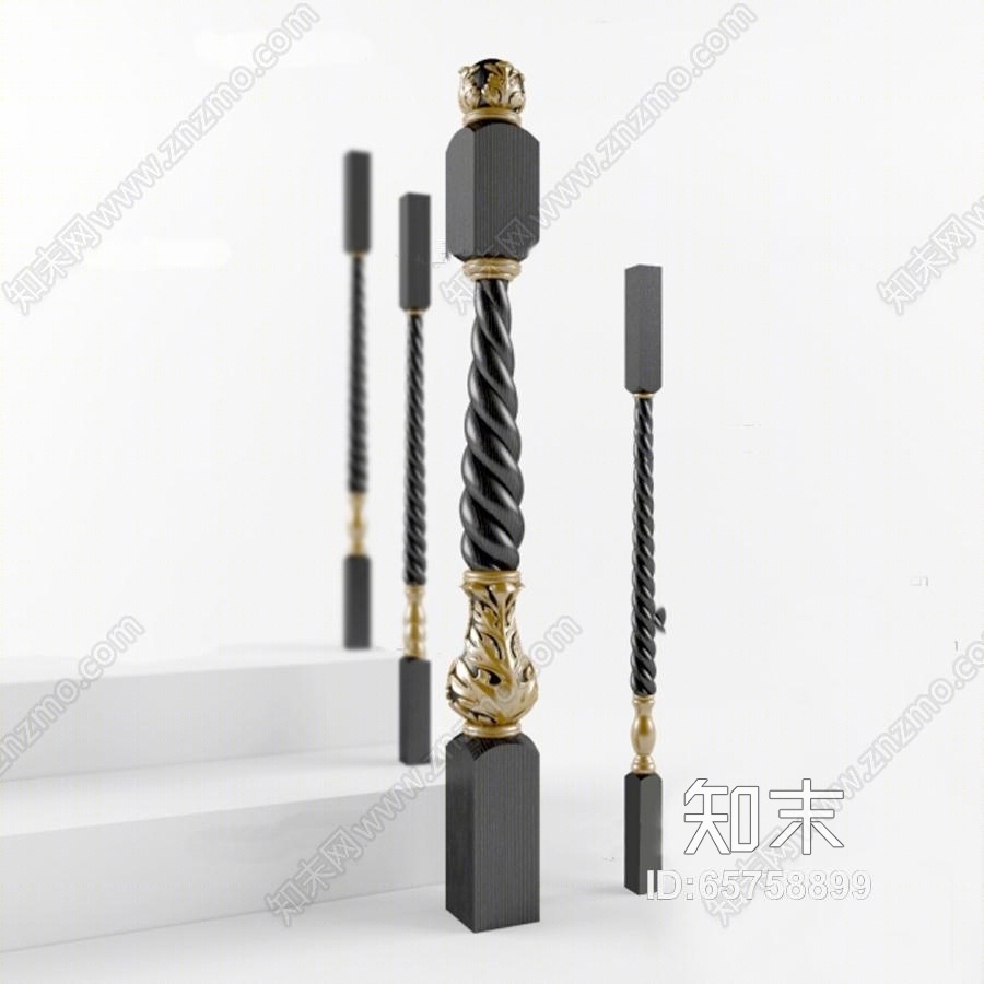 欧式实木雕花栏杆3D模型下载【ID:65758899】