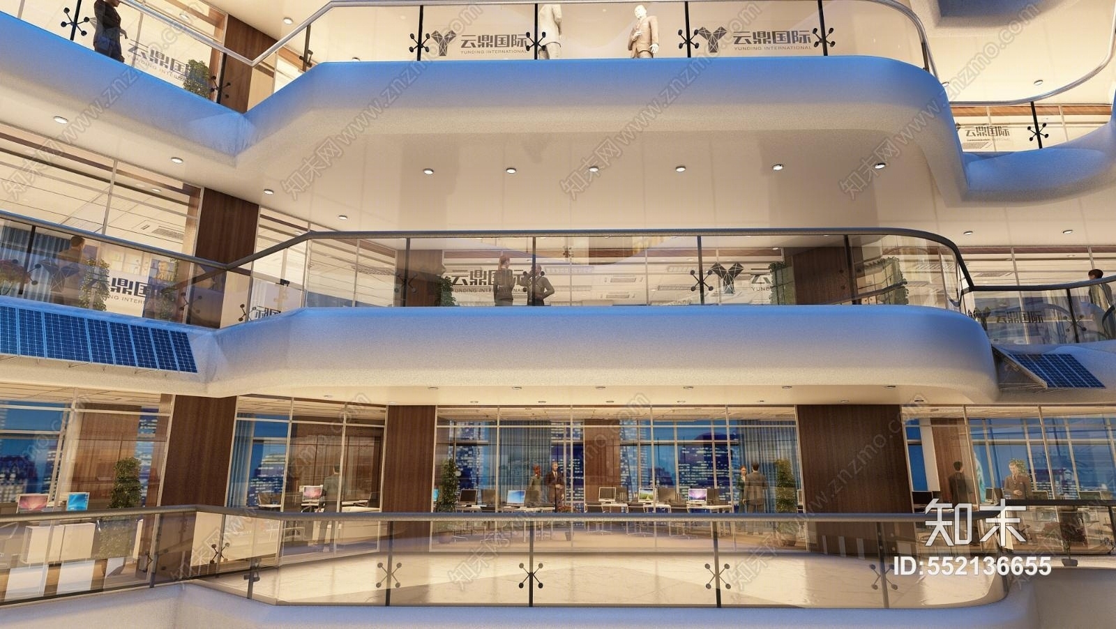 现代写字楼中庭3D模型下载【ID:552136655】