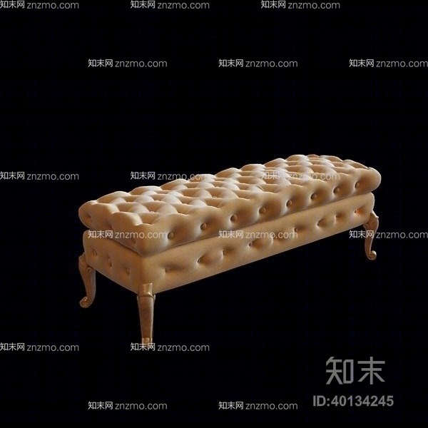 经典欧式白色米色长方形布艺皮质床尾凳3D模型下载【ID:40134245】
