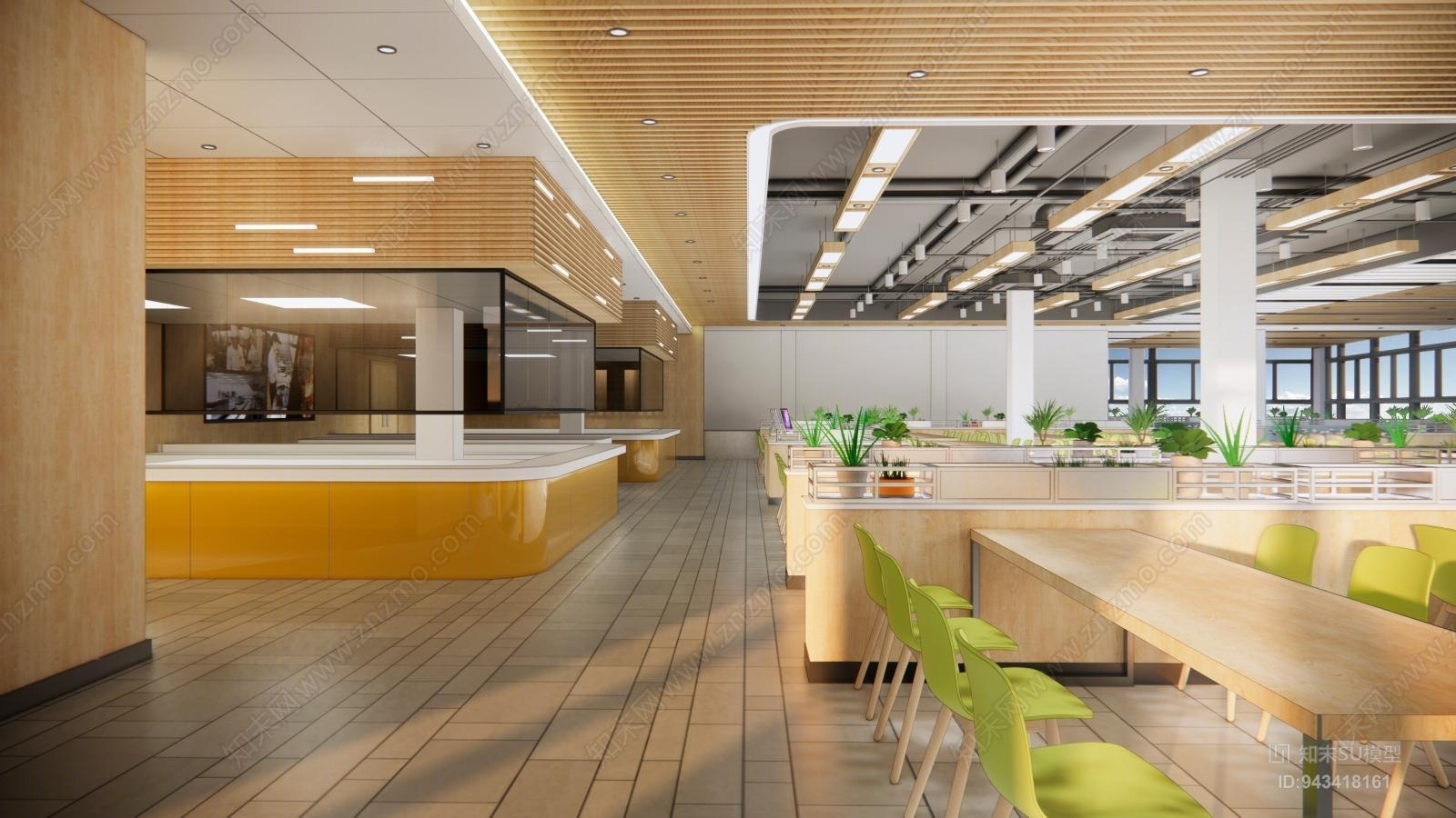 现代风格自助餐厅SU模型下载【ID:943418161】