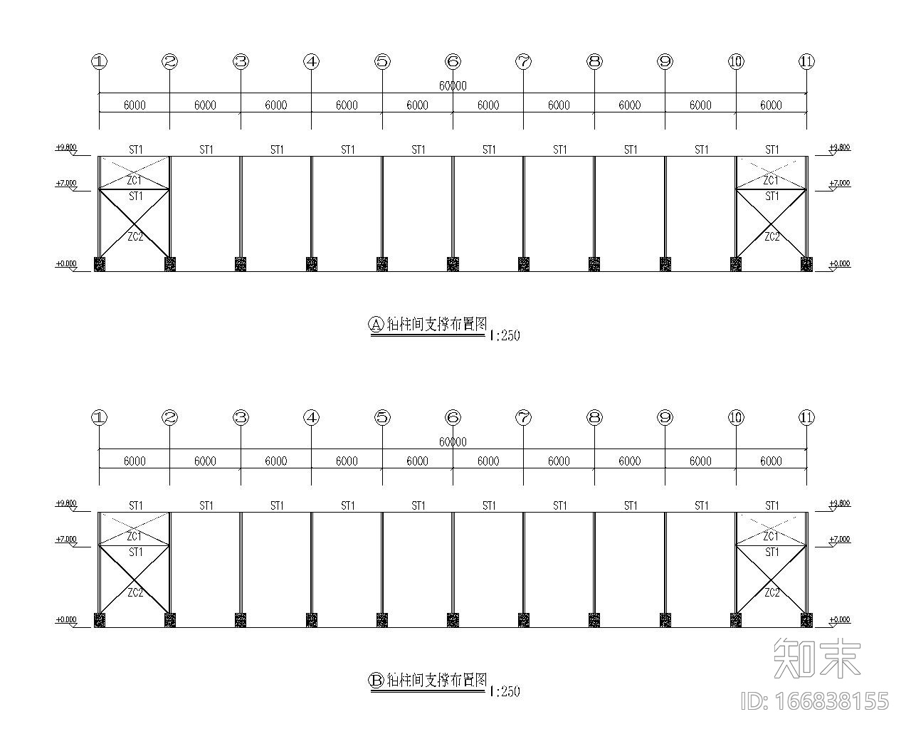 单跨含吊车梁厂房结构施工图（CAD）施工图下载【ID:166838155】