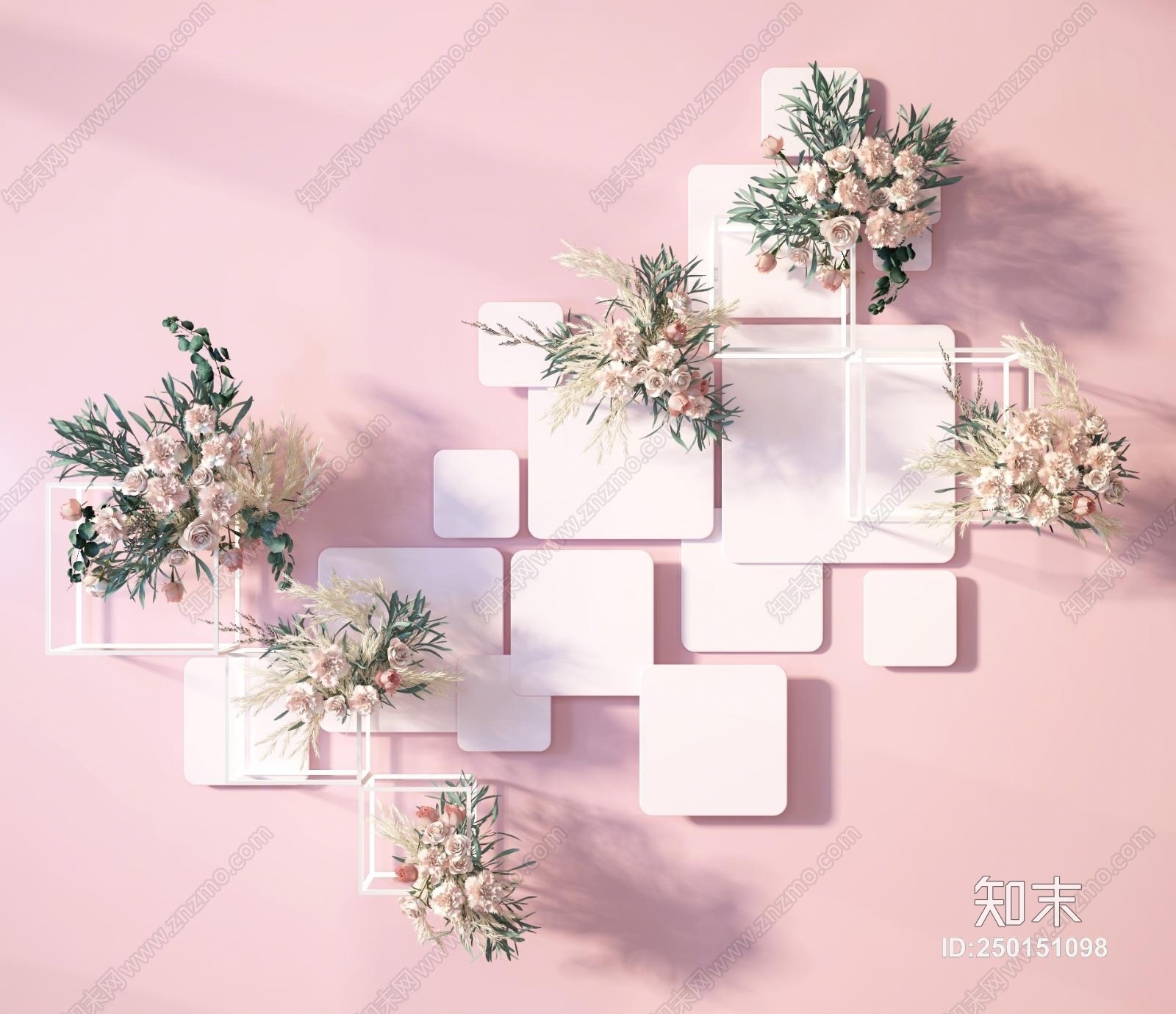 现代花艺墙饰3D模型下载【ID:250151098】