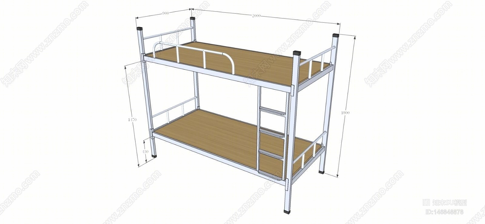 现代宿舍家具钢制上下床SU模型下载【ID:146848878】