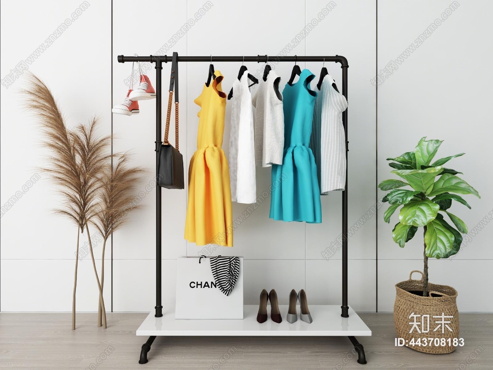 北欧衣服挂架3D模型下载【ID:443708183】