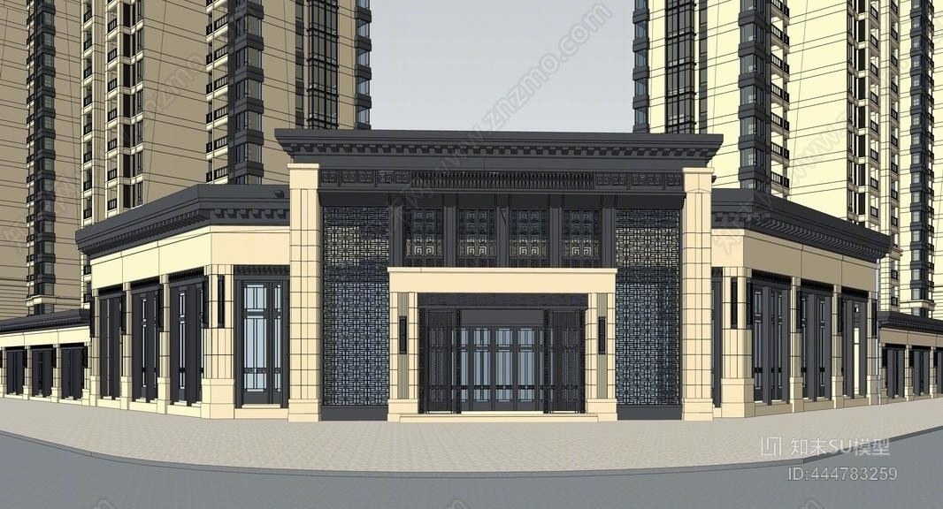 新中式售楼处SU模型下载【ID:444783259】