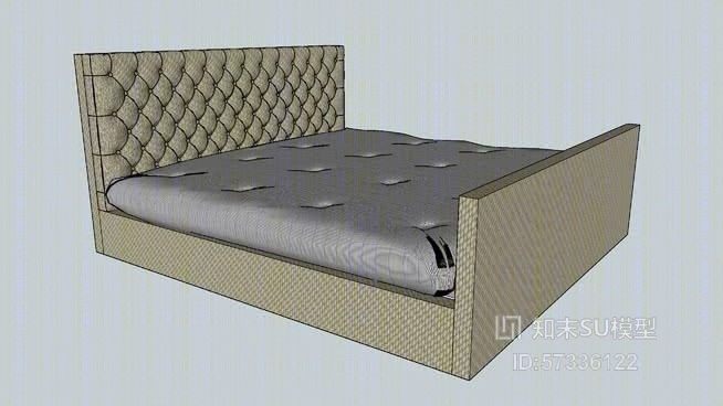 headboard纽扣床框架SU模型下载【ID:57336122】