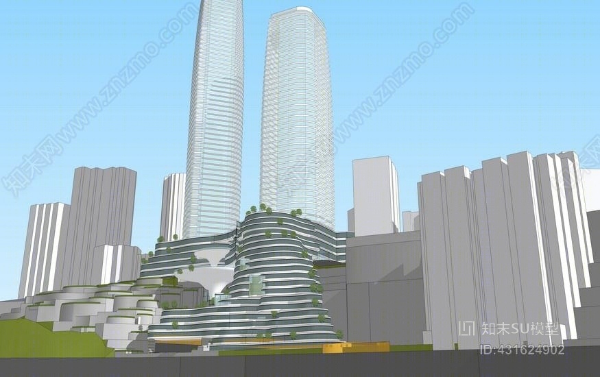 现代商业街综合体SU模型下载【ID:431624902】