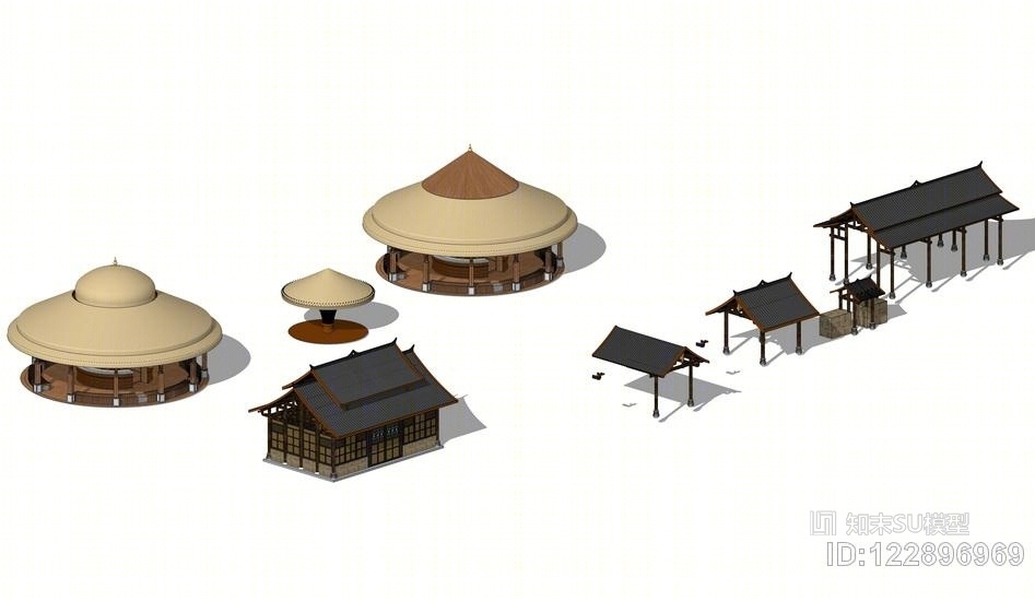 中式凉亭温泉小品SU模型下载【ID:122896969】