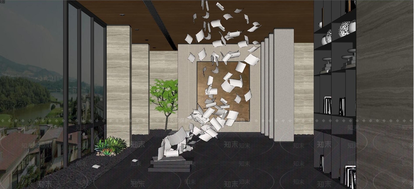 现代翻飞书页雕塑SU模型下载【ID:1123506155】