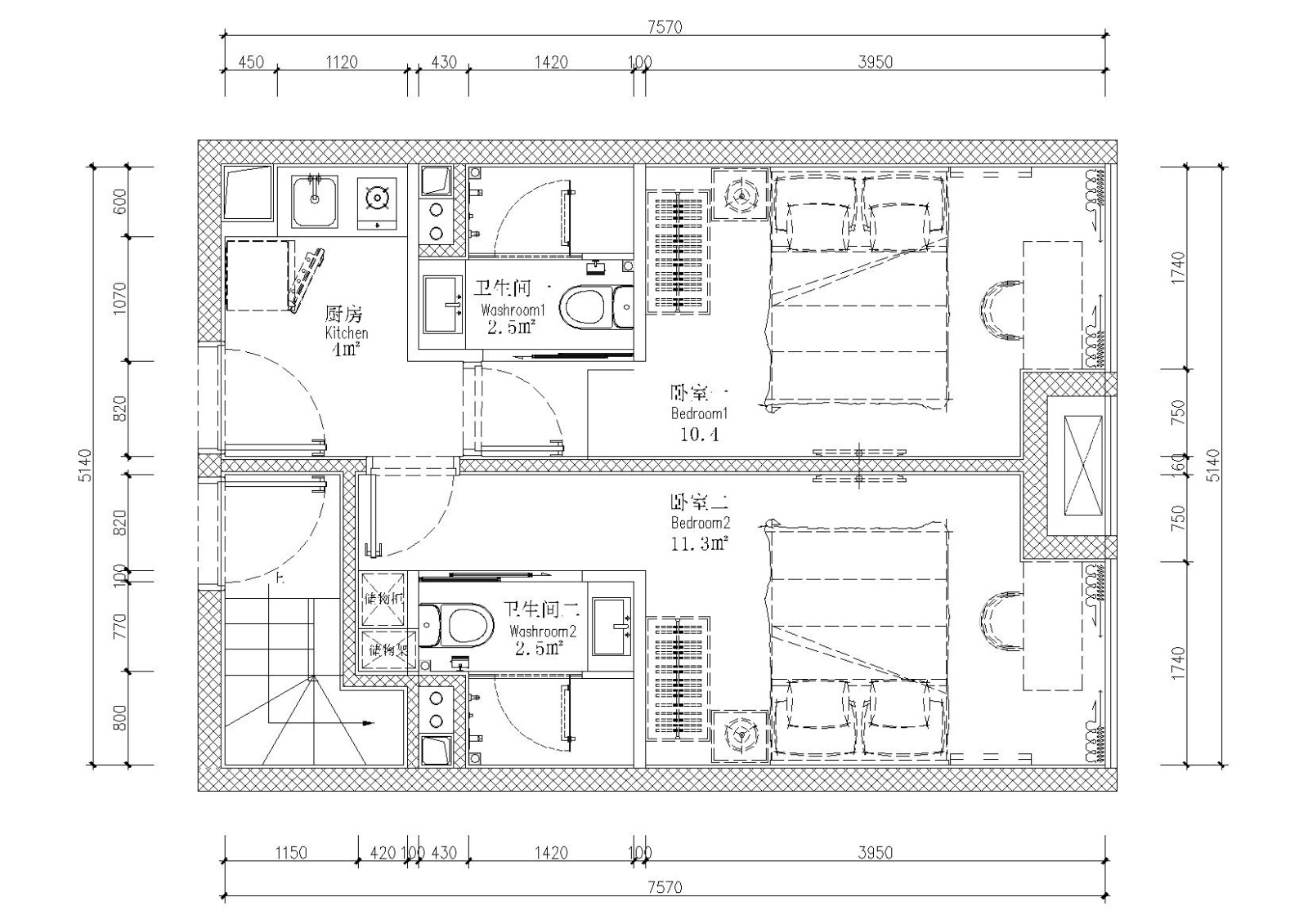 [贵州]53㎡二层四户loft公寓样板间施工图施工图下载【ID:160061147】