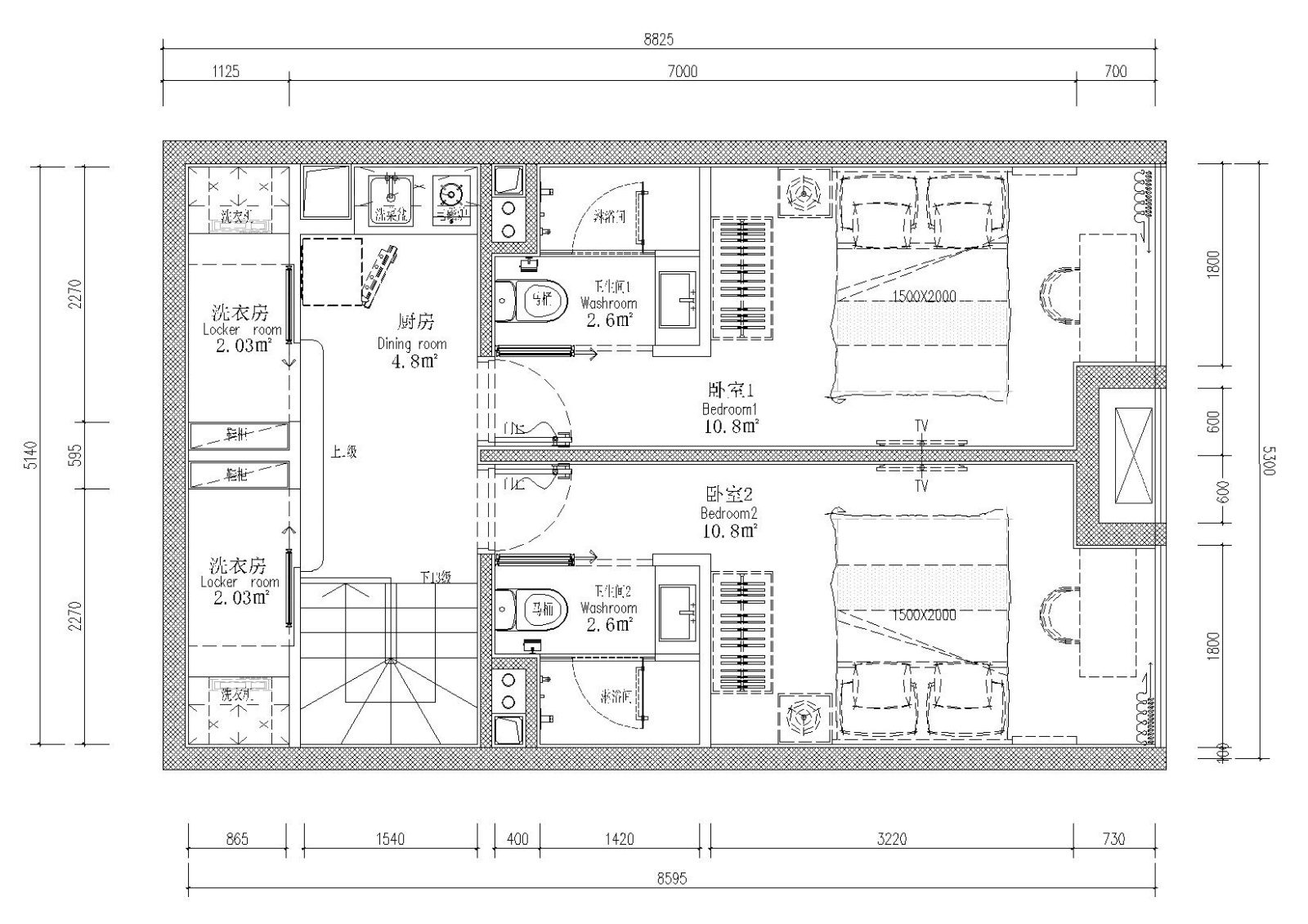 [贵州]53㎡二层四户loft公寓样板间施工图施工图下载【ID:160061147】