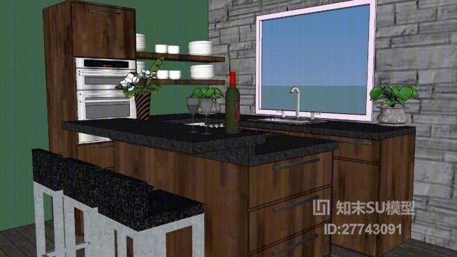 家居封闭厨房SU模型下载【ID:27743091】