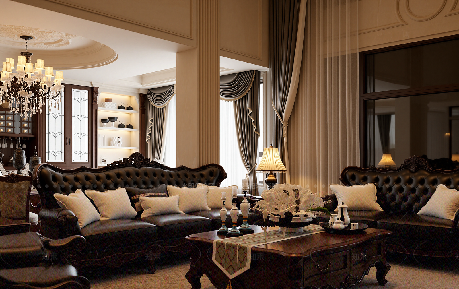 欧式古典别墅客厅3D模型下载【ID:1214583705】