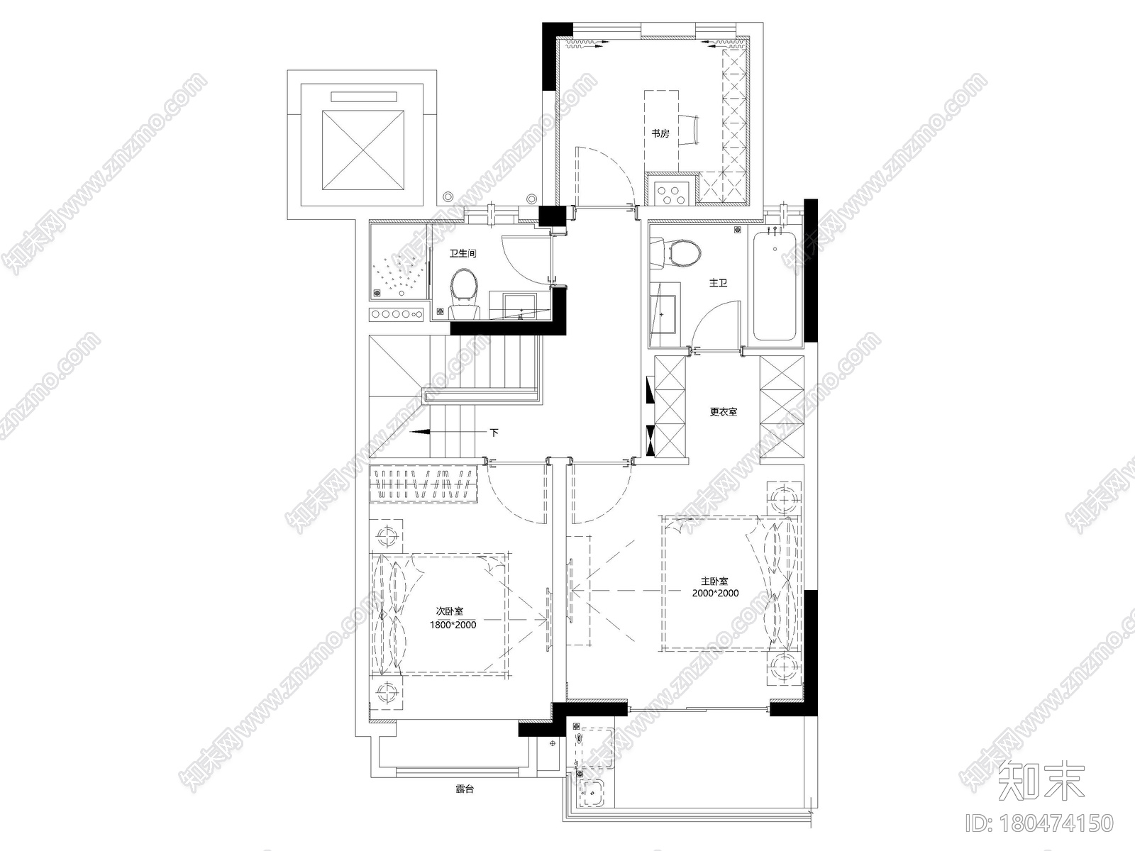 [上海]118㎡下叠二层三居家装样板间施工图施工图下载【ID:180474150】