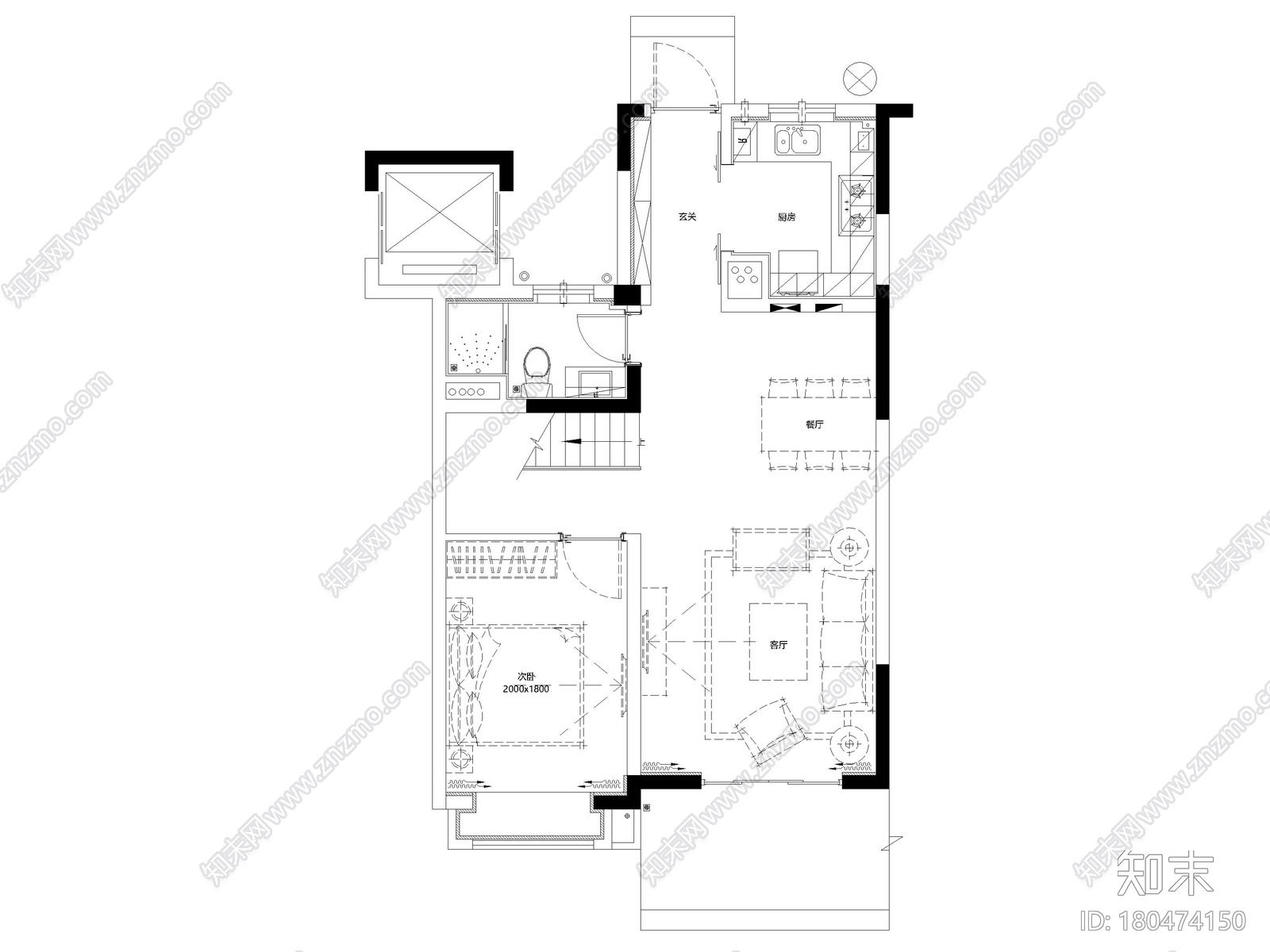 [上海]118㎡下叠二层三居家装样板间施工图施工图下载【ID:180474150】