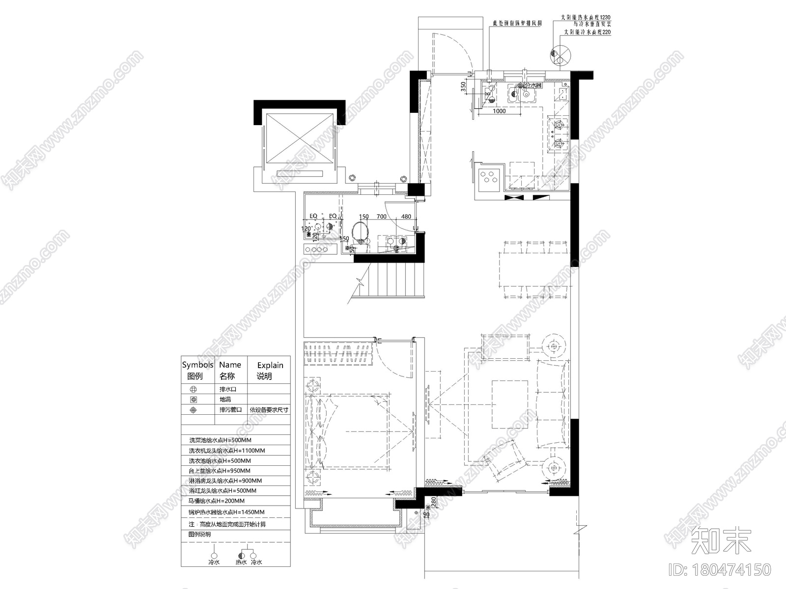 [上海]118㎡下叠二层三居家装样板间施工图施工图下载【ID:180474150】