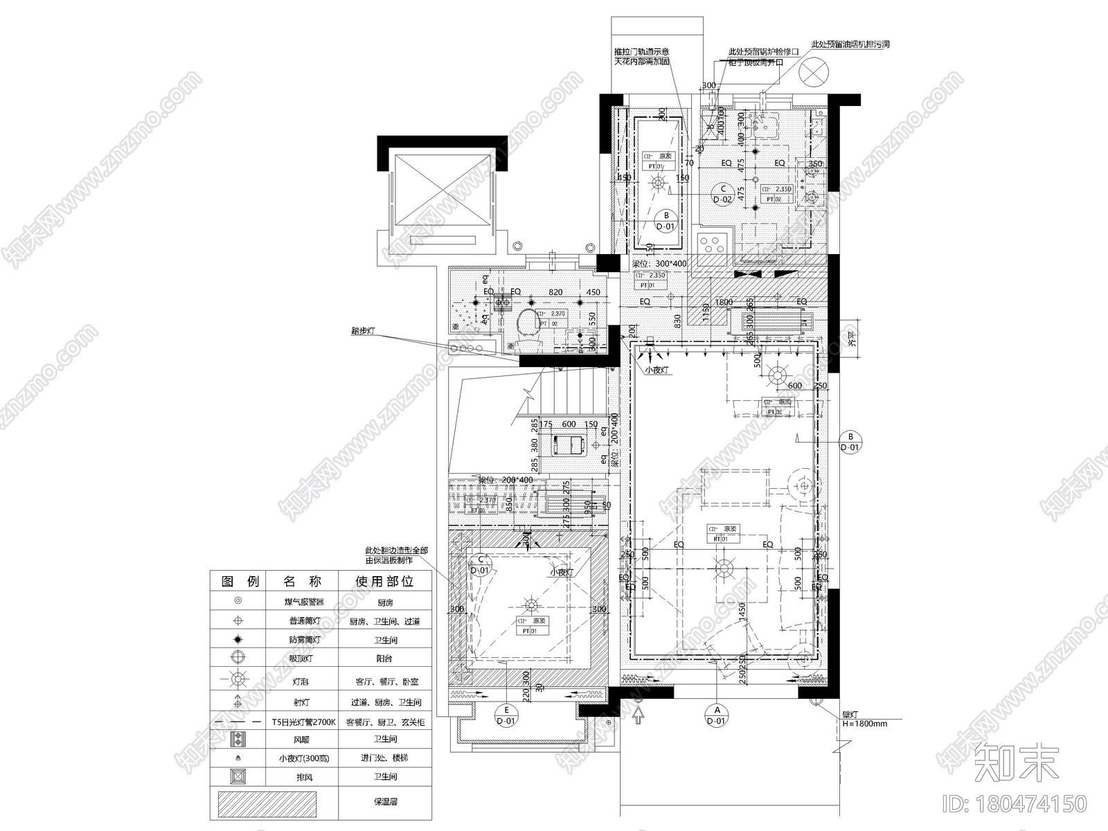 [上海]118㎡下叠二层三居家装样板间施工图施工图下载【ID:180474150】