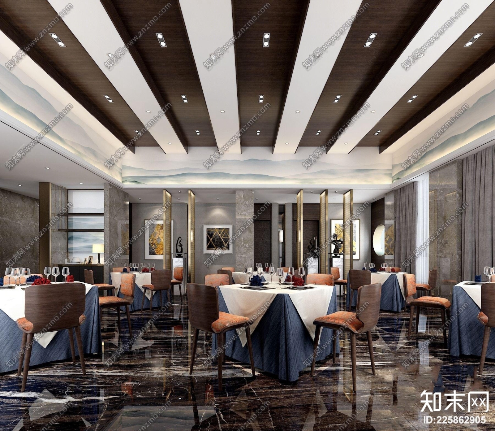 现代轻奢西餐厅3D模型下载【ID:225862905】