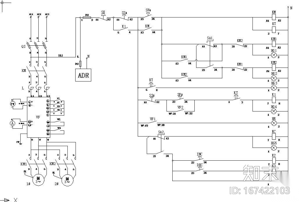 变频器双电机控制系统原理图cad施工图下载【ID:167422103】