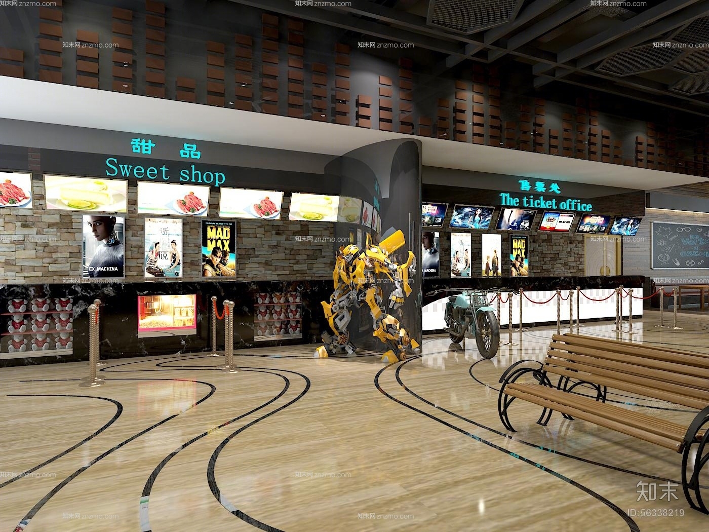工业风电影院售票大厅3D模型下载【ID:56338219】