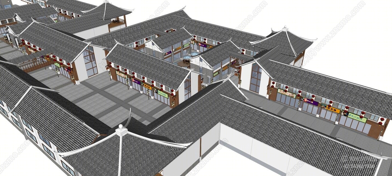 中式商业街SU模型精品下载_SketchUp模型_知末网