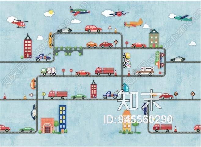 儿童房汽车壁纸贴图下载【ID:945560290】