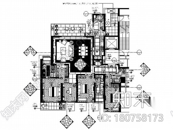 [湖南]国际广场精装样板房五居室内装修图cad施工图下载【ID:180758173】