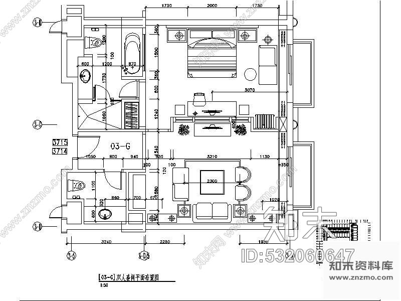 施工图某国际度假酒店双人套间竣工图施工图下载【ID:532060647】