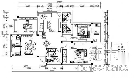 中高档三室两厅家装室内设计图cad施工图下载【ID:166402108】