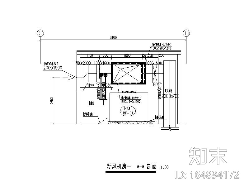 暖通空调机房大样图CADcad施工图下载【ID:164894172】