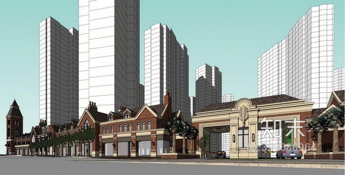 英式沿街商业+英式入口大门SU模型下载【ID:320686964】