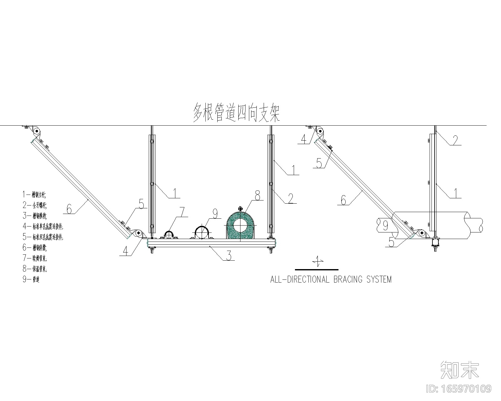 制药车间抗震支架系统结构布置及节点图2018cad施工图下载【ID:165970109】