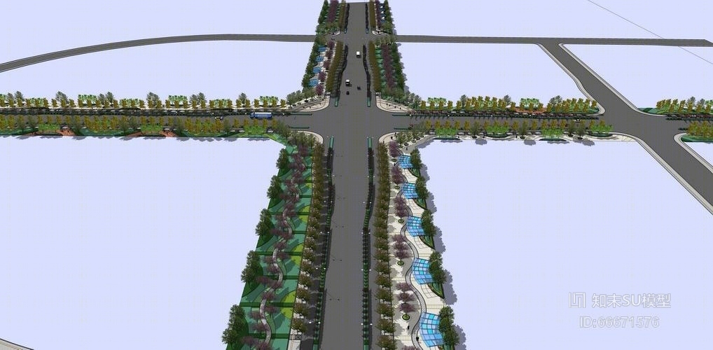 道路景观设计SU模型下载【ID:66671576】