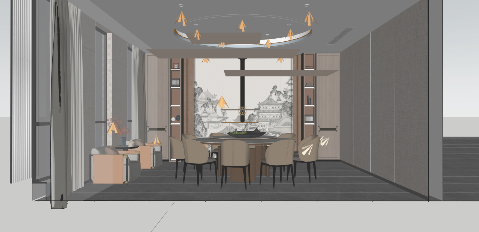 新中式包厢SU模型下载【ID:1216059572】