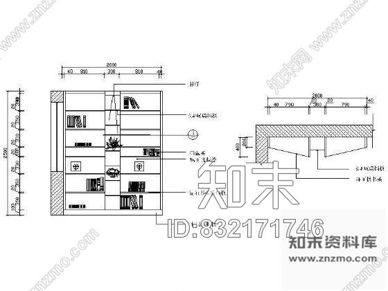 图块/节点某书柜详图cad施工图下载【ID:832171746】