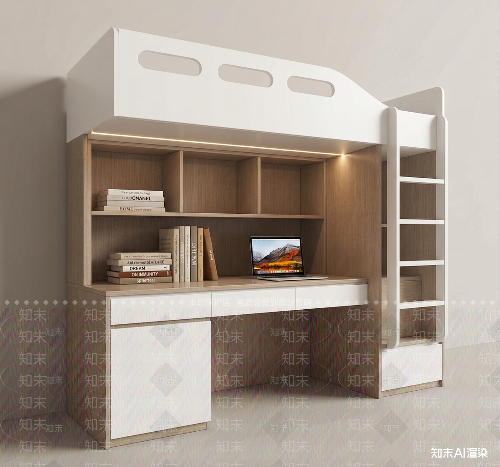 一体化办公储物床柜上下床3D模型下载【ID:1227457270】