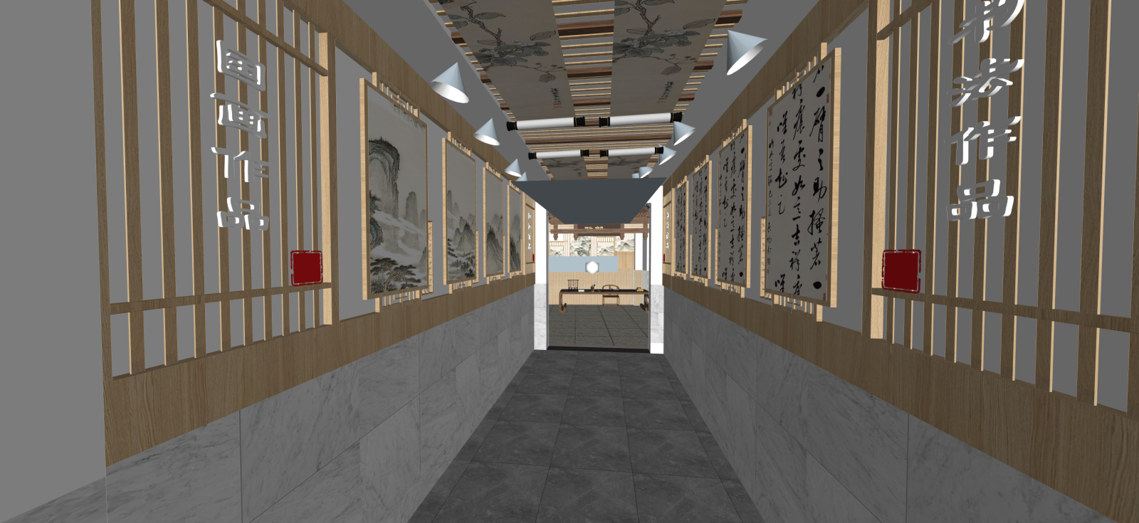 现代艺术展厅SU模型下载【ID:1222283540】