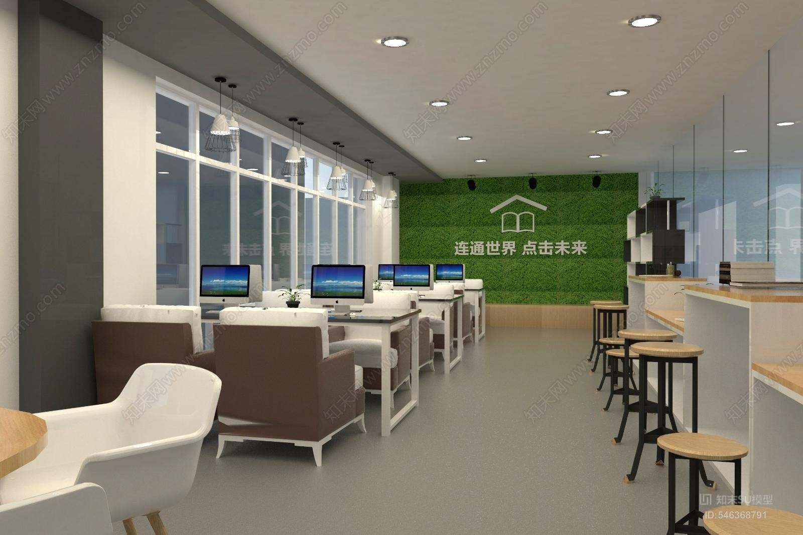 现代书吧SU模型下载【ID:546368791】