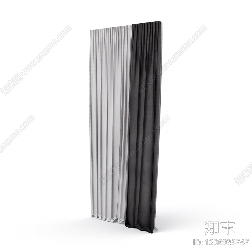 双色布艺窗帘3D模型下载【ID:1206933747】