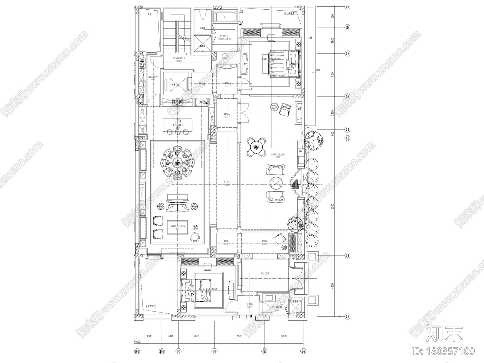 [成都]875㎡新中式四居别墅样板间项目图纸施工图下载【ID:180357109】