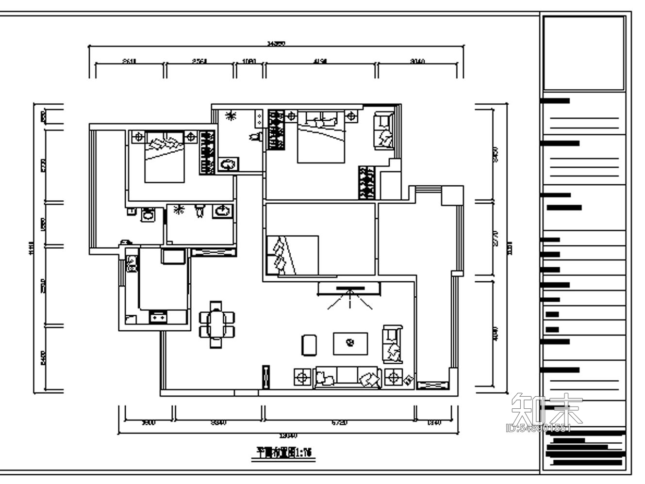 家装住宅室内装修CAD施工图cad施工图下载【ID:548901551】