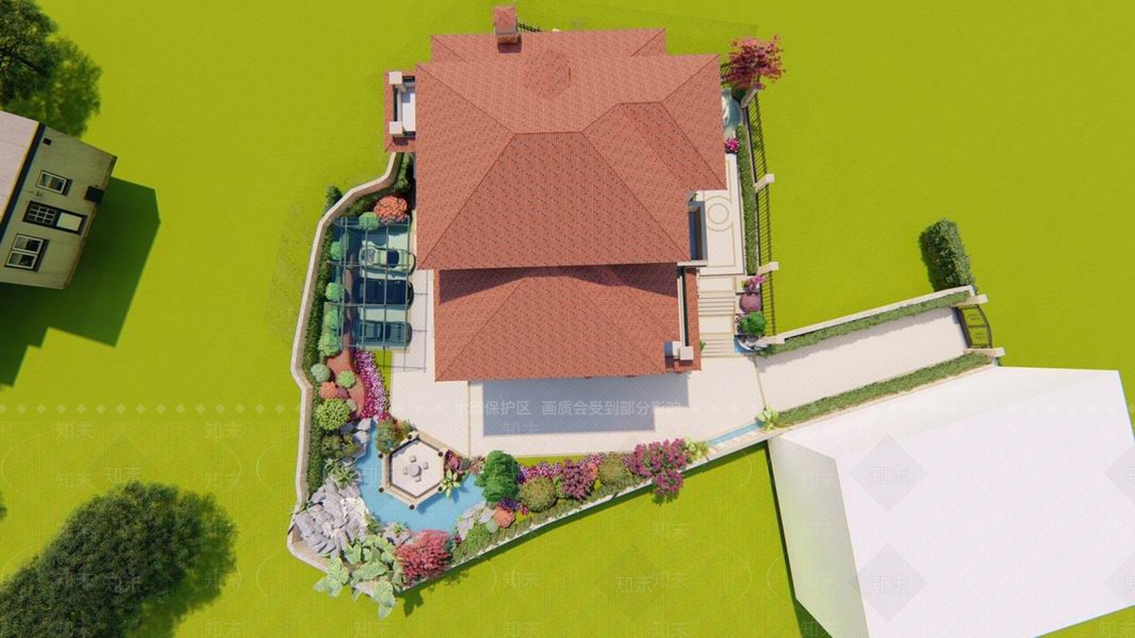 简欧别墅典雅大气庭院景观SU模型下载【ID:169299177】