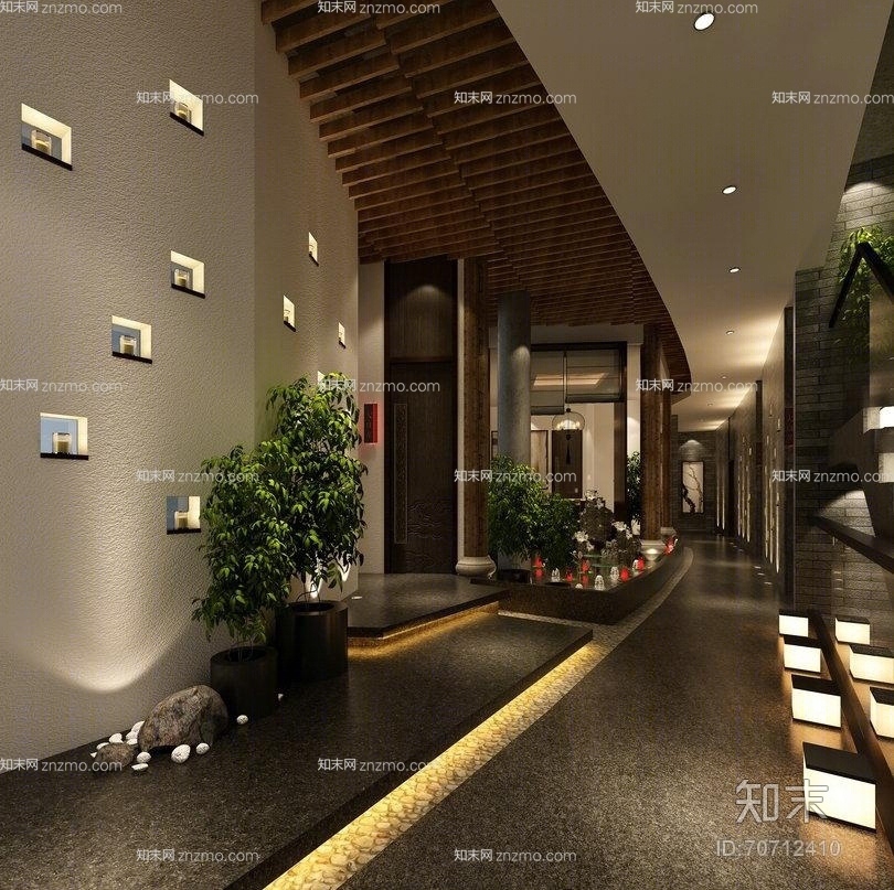 新中式木艺地灯组合3D模型下载【ID:70712410】