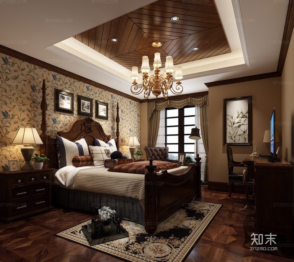 美式田园金色铁艺吊灯3D模型下载【ID:50116788】