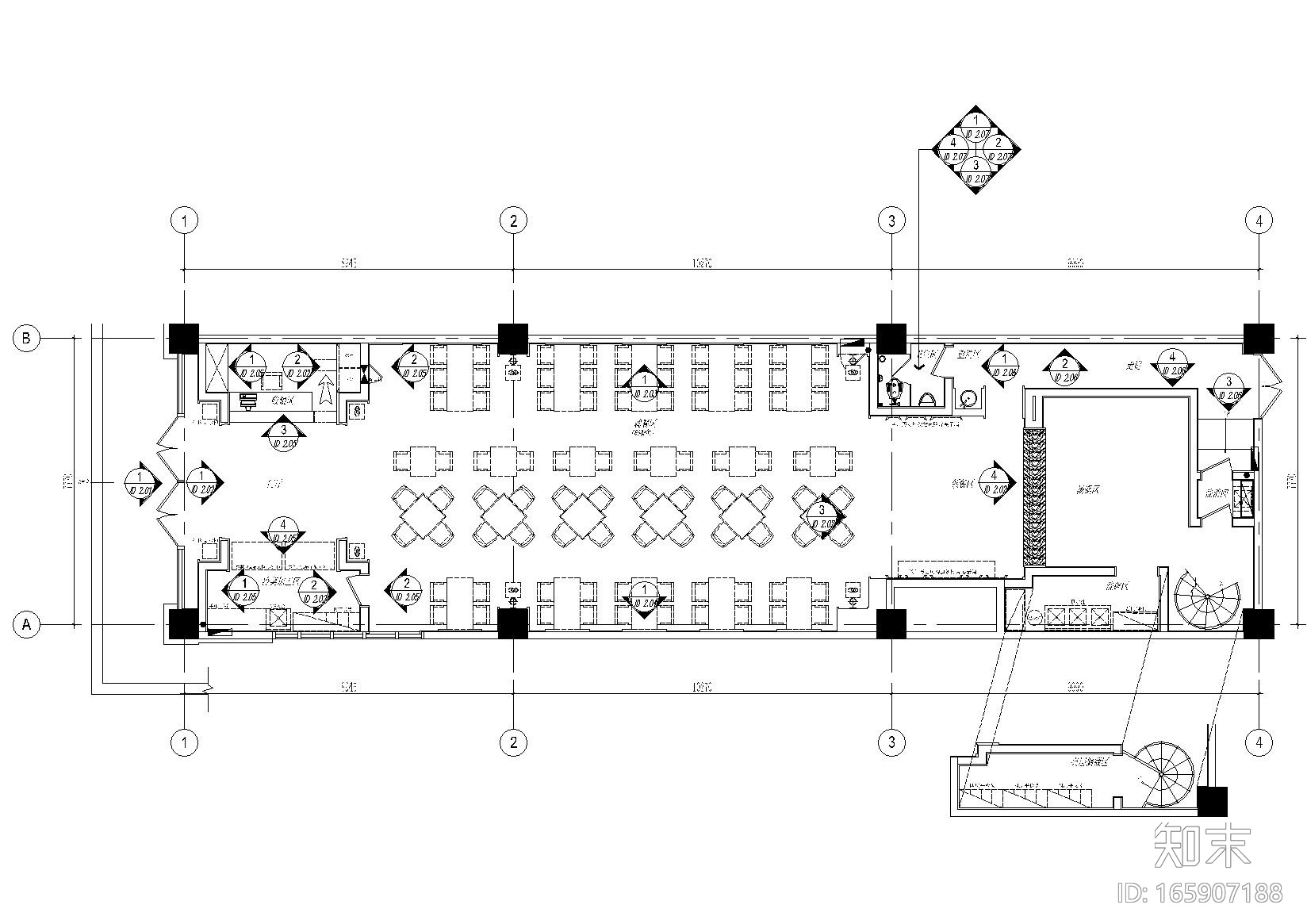 [郑州]餐饮空间装修涮羊馆施工图施工图下载【ID:165907188】