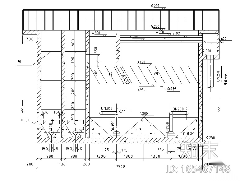 广东某纯水公司反应沉淀池平剖面节点图cad施工图下载【ID:165467148】