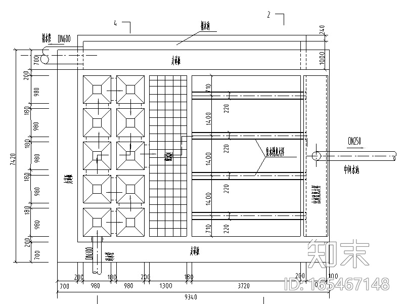 广东某纯水公司反应沉淀池平剖面节点图cad施工图下载【ID:165467148】