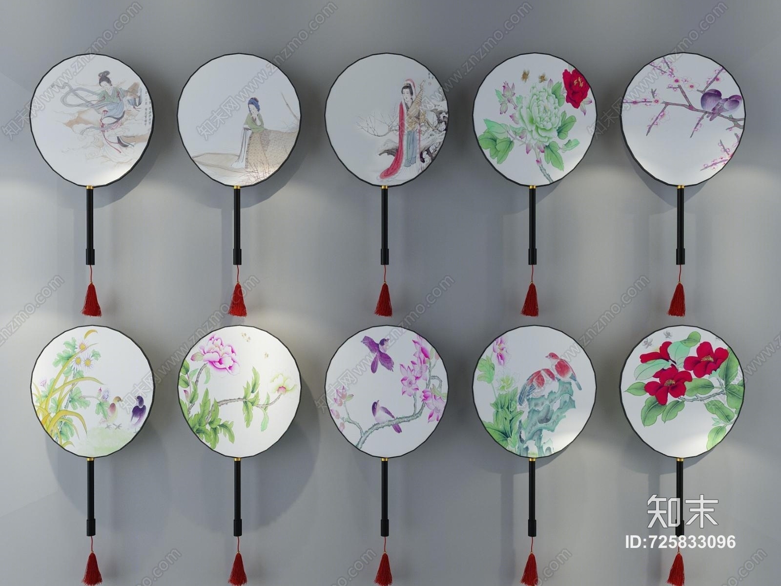 新中式扇子装饰品3D模型下载【ID:725833096】