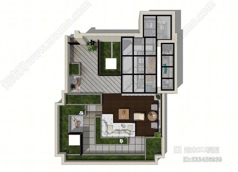 现代庭院景观SU模型下载【ID:533456939】
